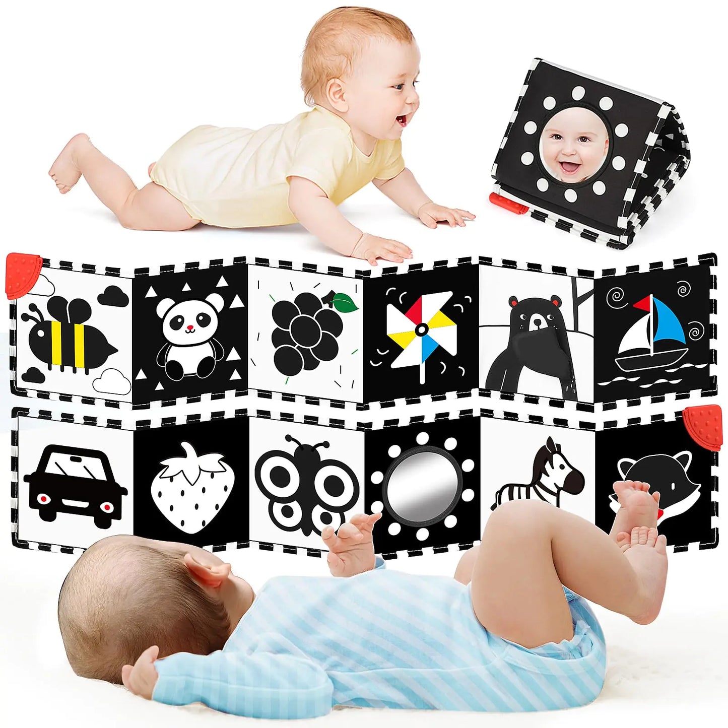 High Contrast Baby Soft Book with Mirror & Teether